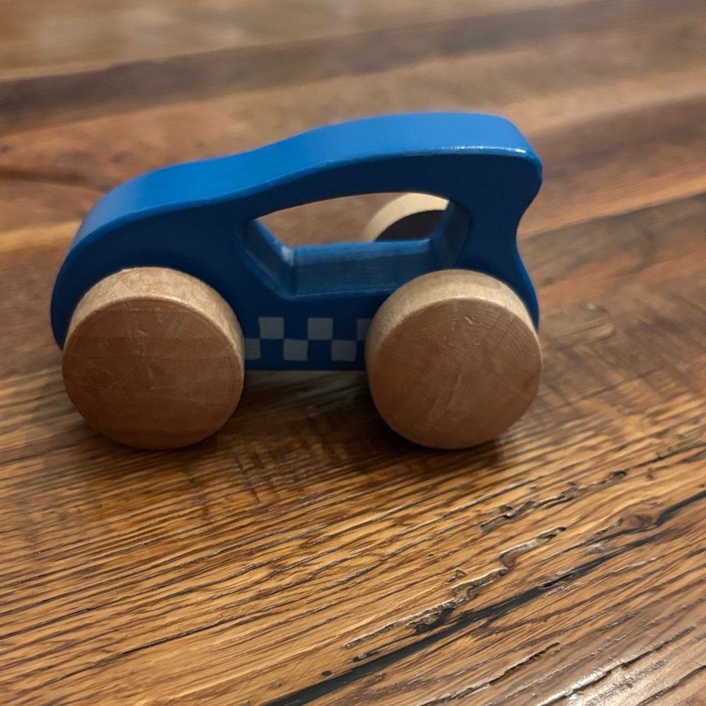 Hape **free with purchase** classic Blue Wooden Pull-Along Toy Car wooden